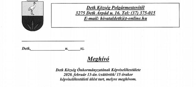 Meghívó képviselő-testületi ülésre 2020.02.13 Meghívó képviselő-testületi ülésre 2020.02.13